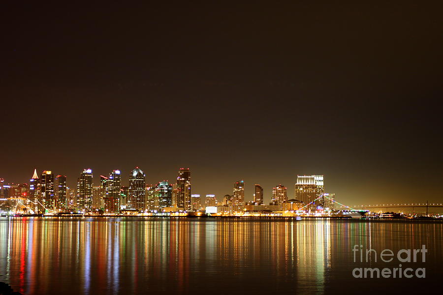San Diego Skyline Night Photograph by Henrik Lehnerer