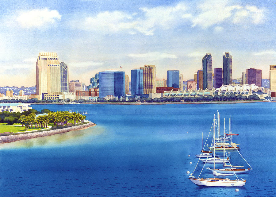 San Diego Painting - San Diego Skyline with Meridien by Mary Helmreich