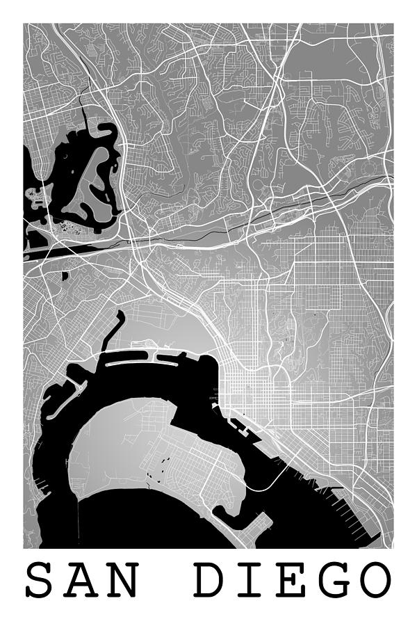 San Diego Street Map - San Diego California Usa Road Map Art On Digital Art
