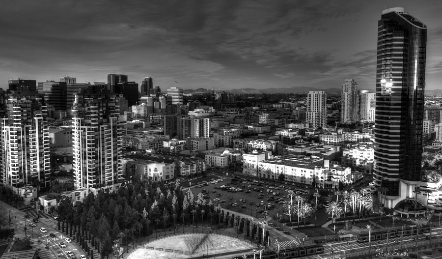 San Diego Sunset City View Monochrome  Photograph by Heidi Smith