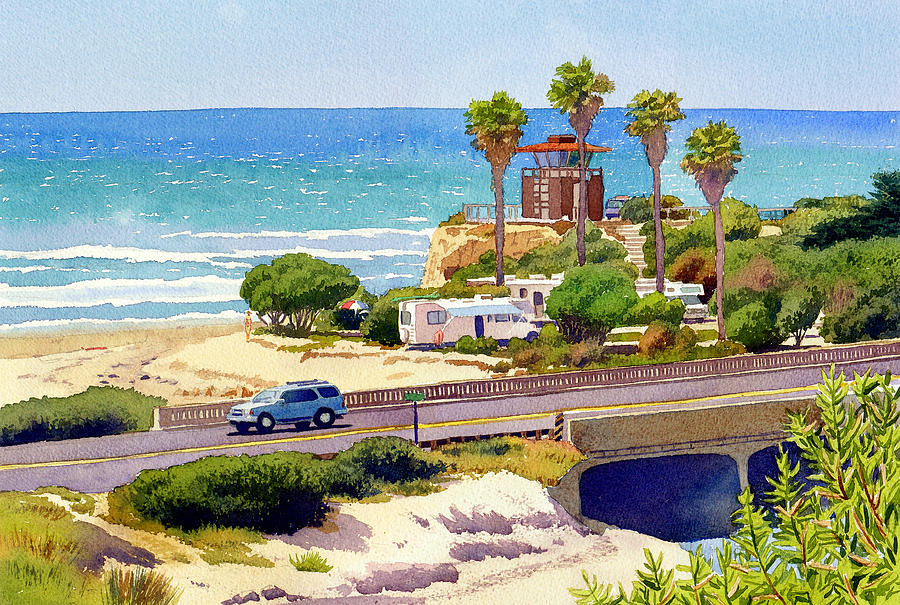San Diego Painting - San Elijo Campground Cardiff by Mary Helmreich