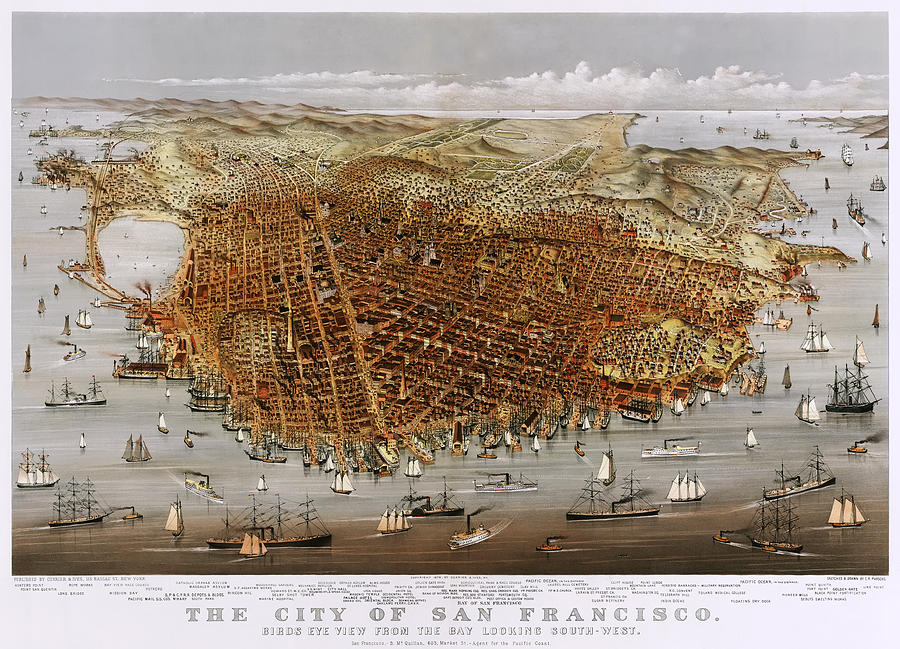 San Francisco Drawing - Antique San Francisco Map 1878 by Mountain Dreams