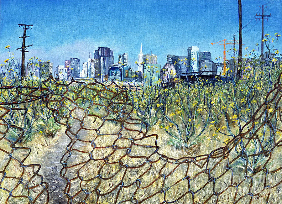San Francisco Skyline Painting - San Francisco and Flowery Vagabond Path of Yesterday by Asha Carolyn Young