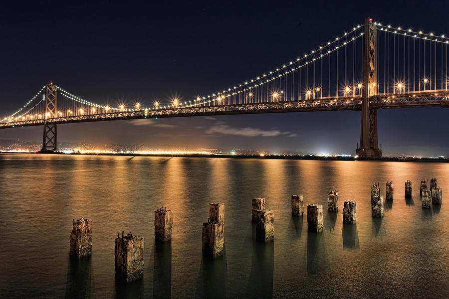 San Francisco Bay Bridge At Night Panorama Photograph By Ken Wolter