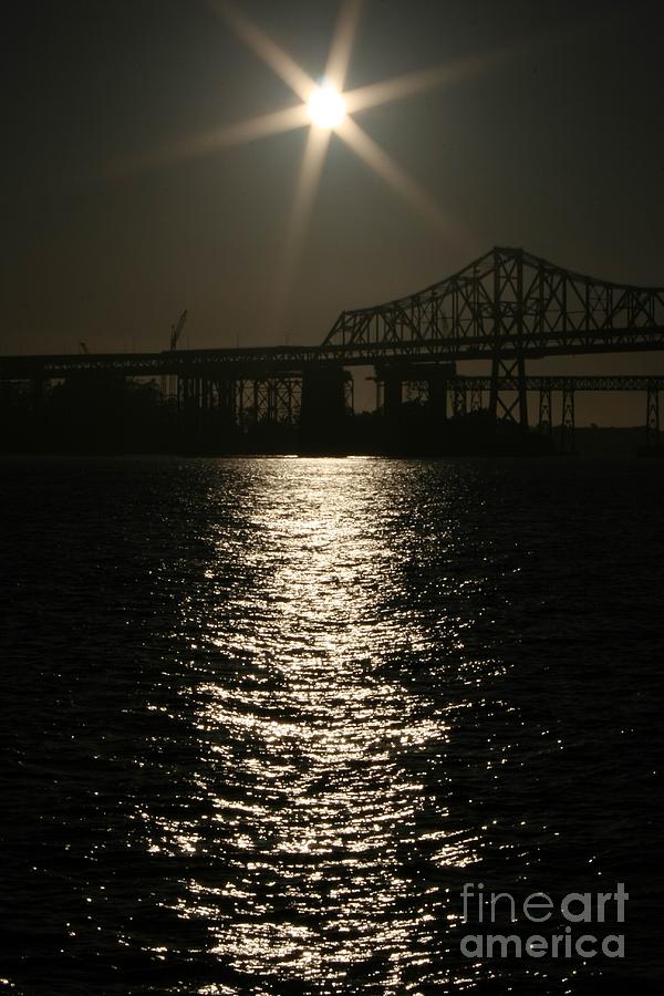 San Francisco Bay Bridge construction under the Moonlight Photograph by Cynthia Marcopulos