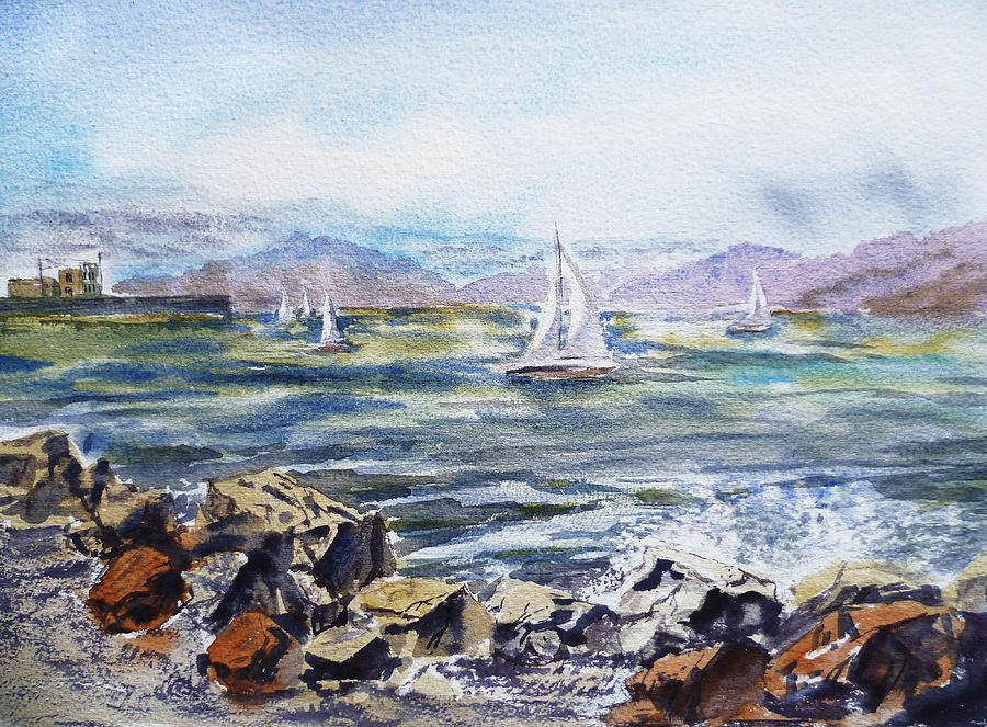 Boat Painting - San Francisco Bay from Richmond Shore Line by Irina Sztukowski
