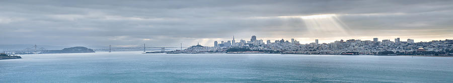 San Francisco California Skyline and Bay Area Bridge Panorama  Photograph by Gregory Ballos