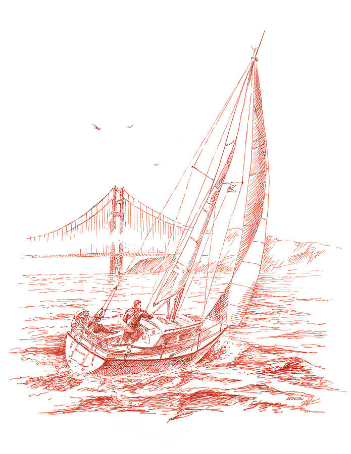 San Francisco Bay Sailing To Golden Gate Bridge Drawing by Irina Sztukowski