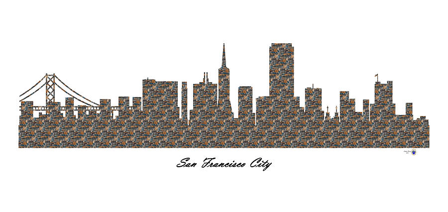 San Francisco City 3D Stone Wall Skyline Digital Art by Gregory Murray