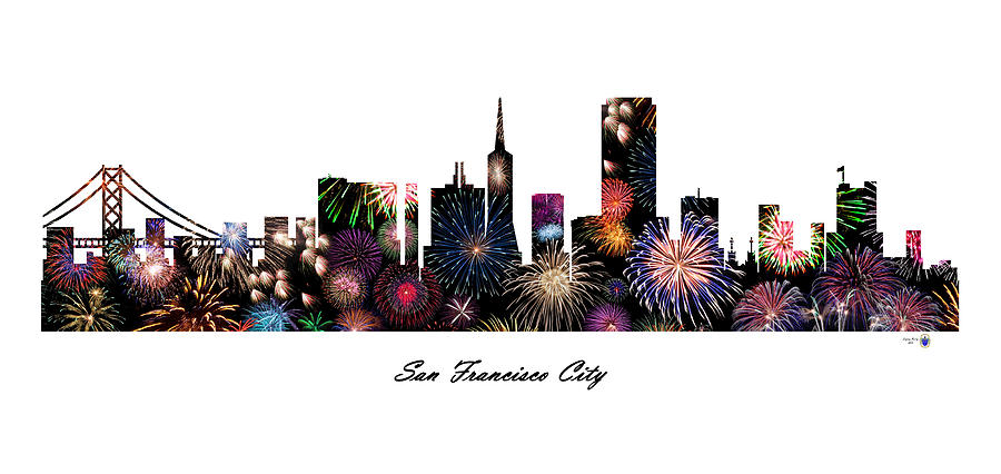 San Francisco City Fireworks Skyline Digital Art by Gregory Murray
