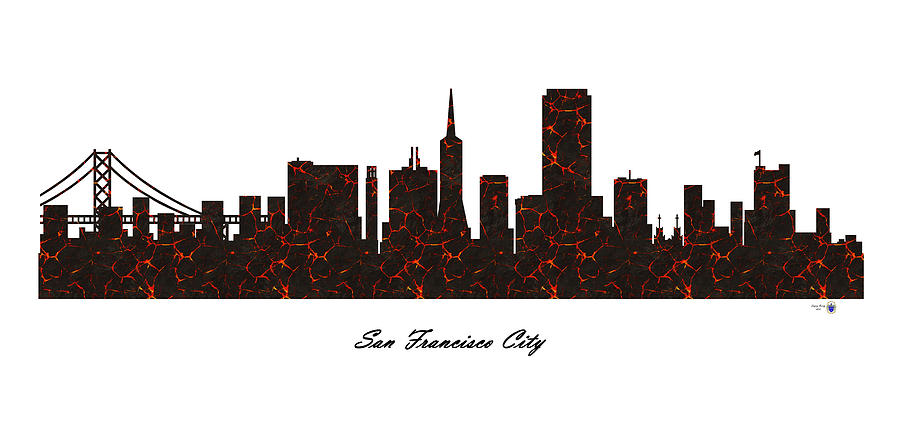 San Francisco City Molten Lava Skyline Digital Art by Gregory Murray