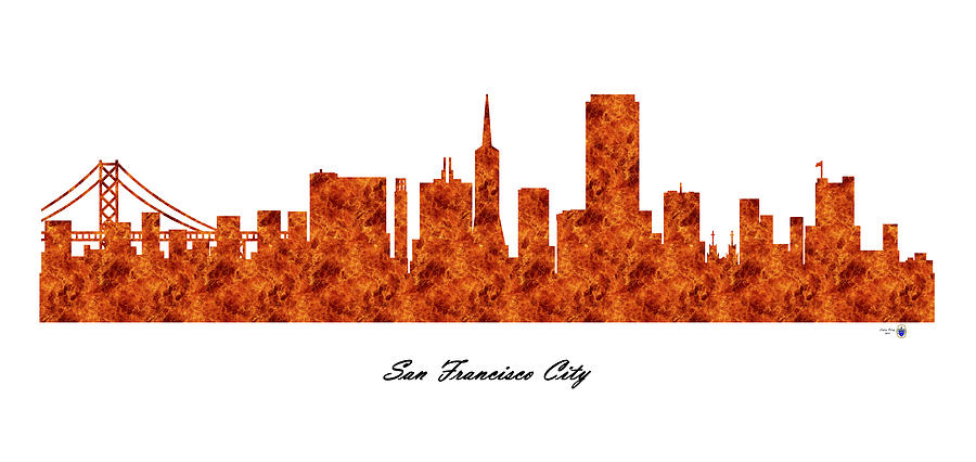 San Francisco City Raging Fire Skyline Digital Art by Gregory Murray