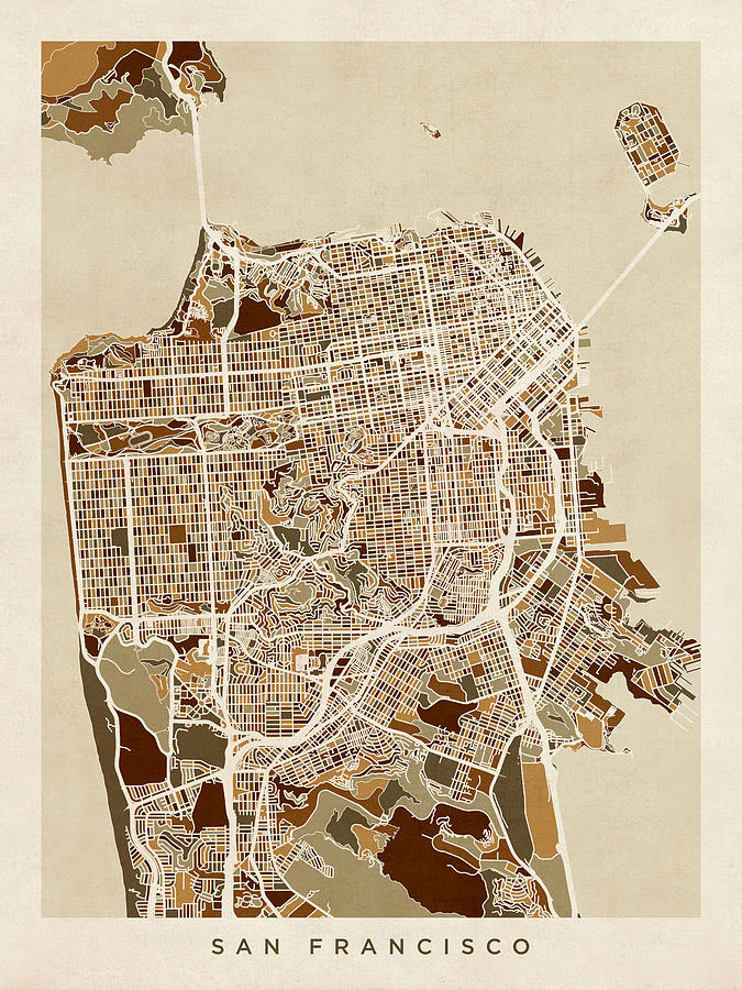 San Francisco Digital Art - San Francisco City Street Map by Michael Tompsett