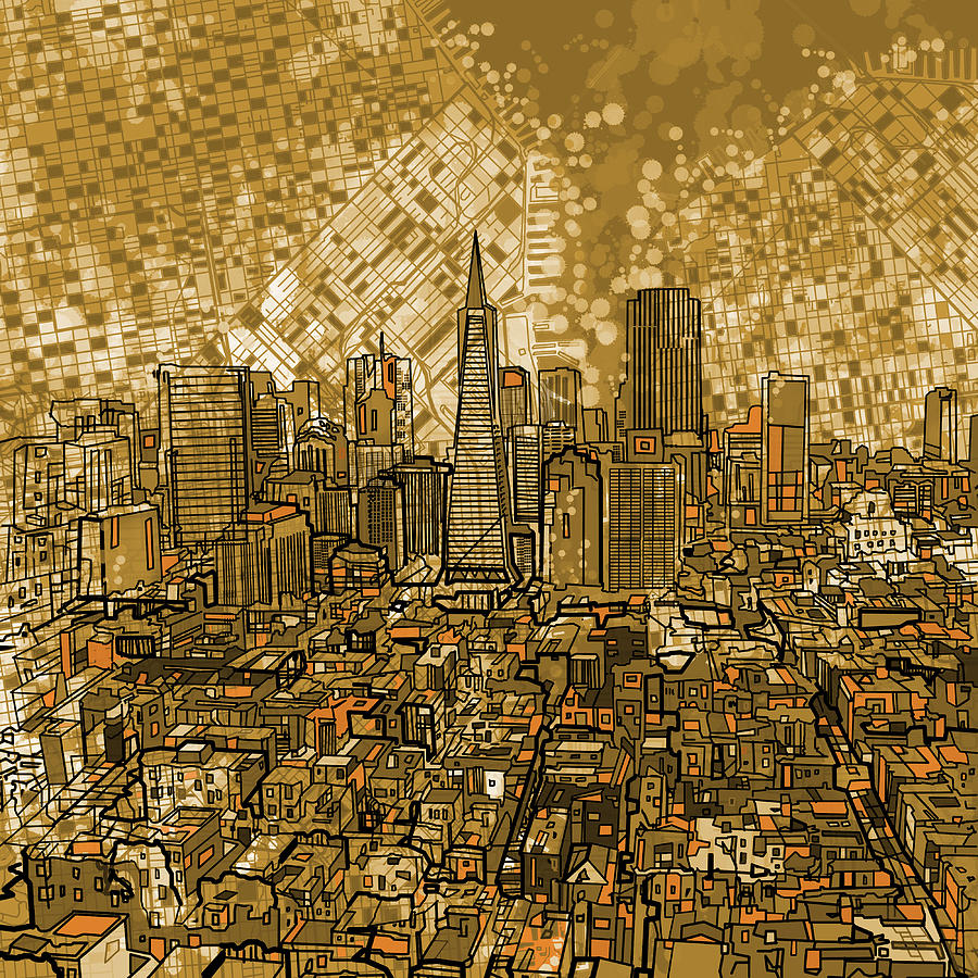 San Francisco Map Painting - San Francisco Cityscape by Bekim M
