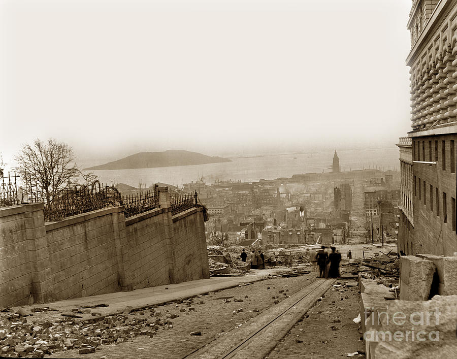 San Francisco Photograph - Looking down Sacramento St. San Francisco Earthquake and Fire of April 18 1906 by Monterey County Historical Society