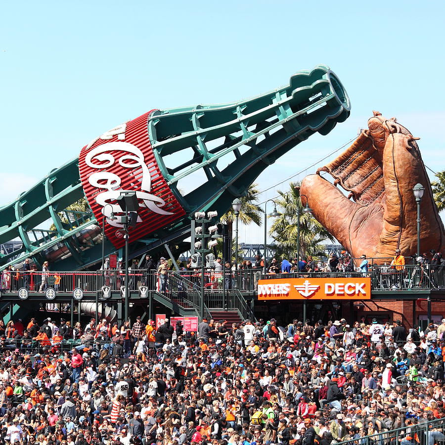 San Francisco Giants Baseball Ballpark Fan Lot Giant Glove and Bottle 5D28241 Square Photograph Wingsdomain Art and Photography - Pixels