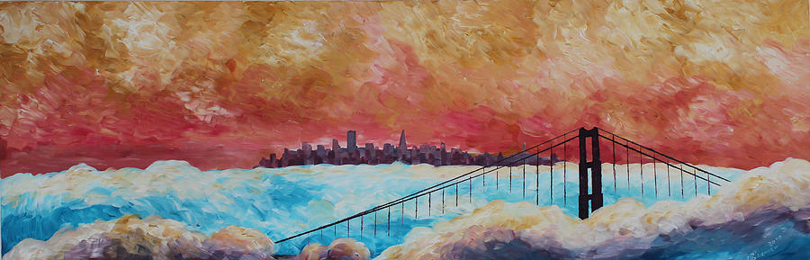 San Francisco Painting - San Francisco Golden Gate Bridge in the Clouds by M Bleichner
