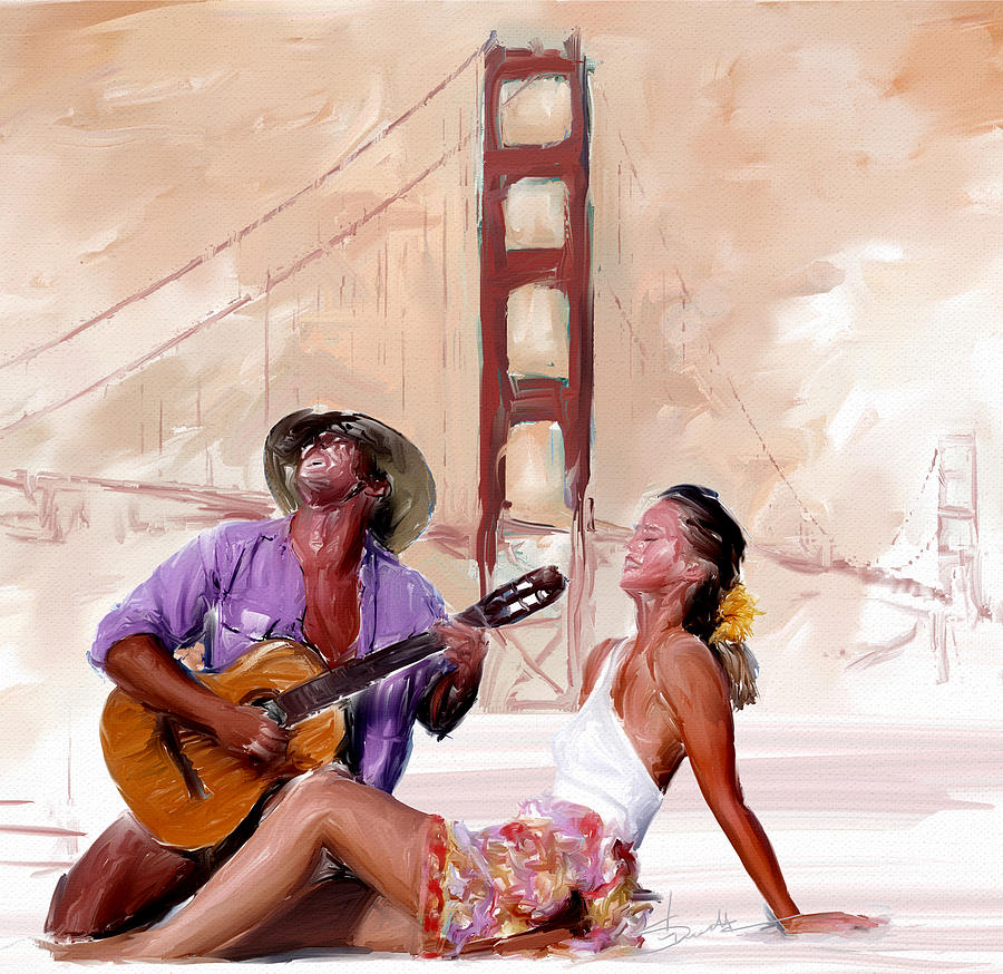 San Francisco Guitar Man Painting by Rob Smiths