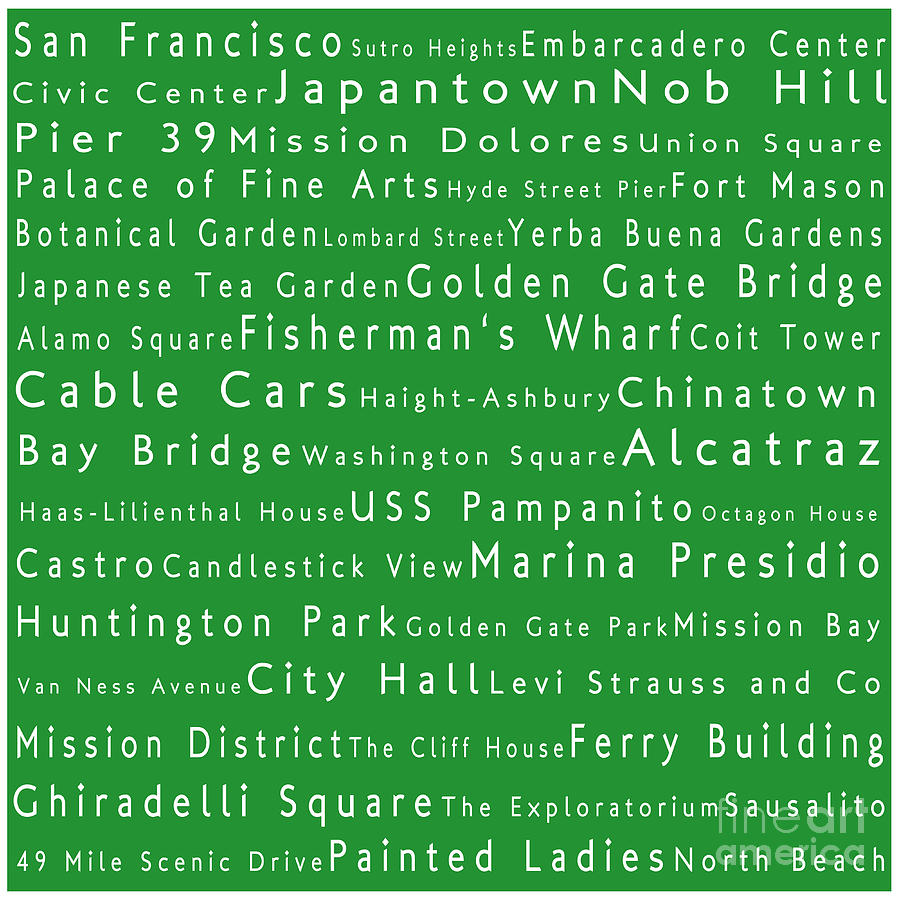 San Francisco In Words Green Photograph