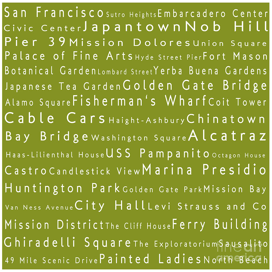 San Francisco in Words Olive Photograph by Sabine Jacobs