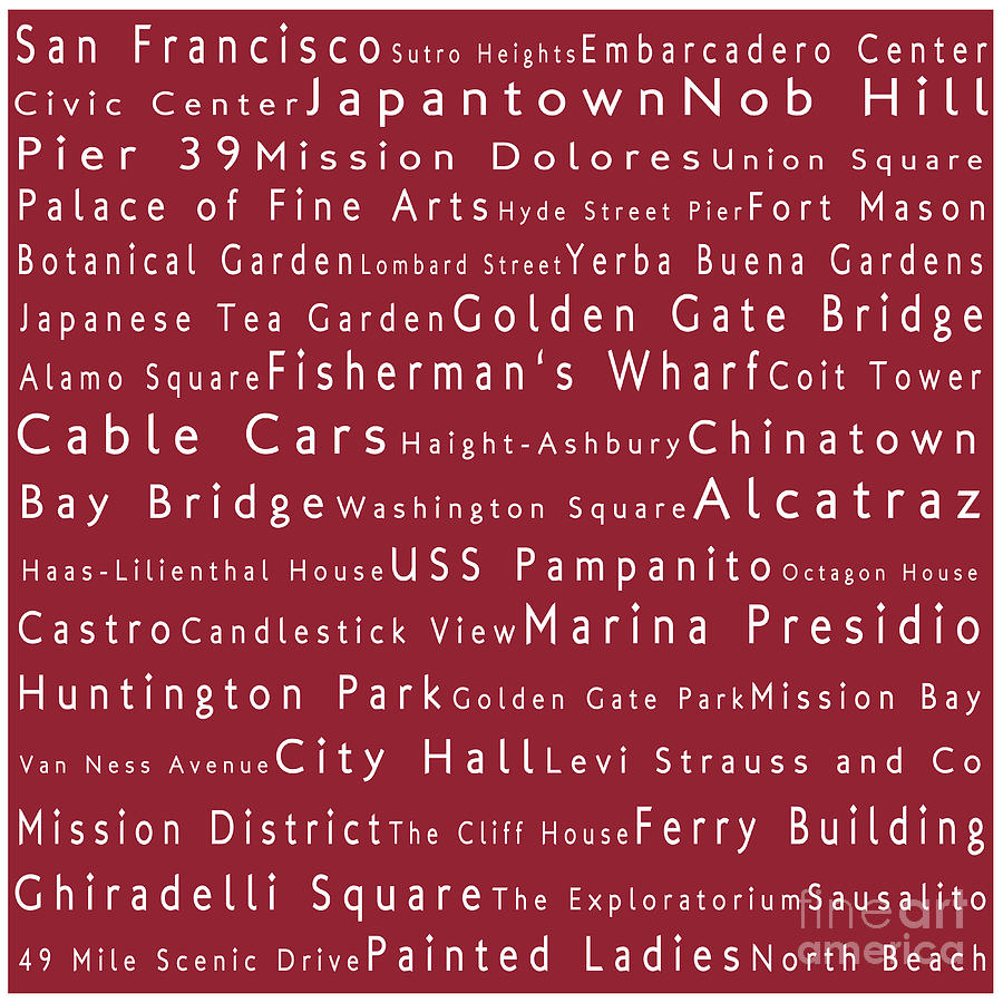 San Francisco In Words Red Photograph