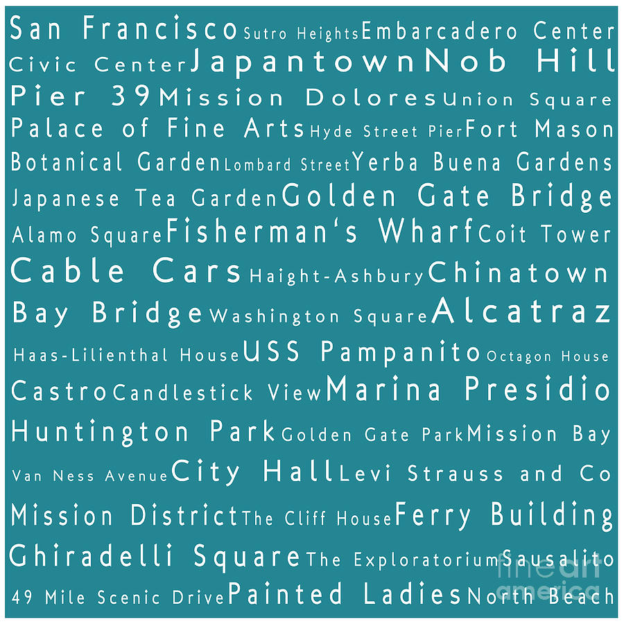 San Francisco In Words Teal Photograph