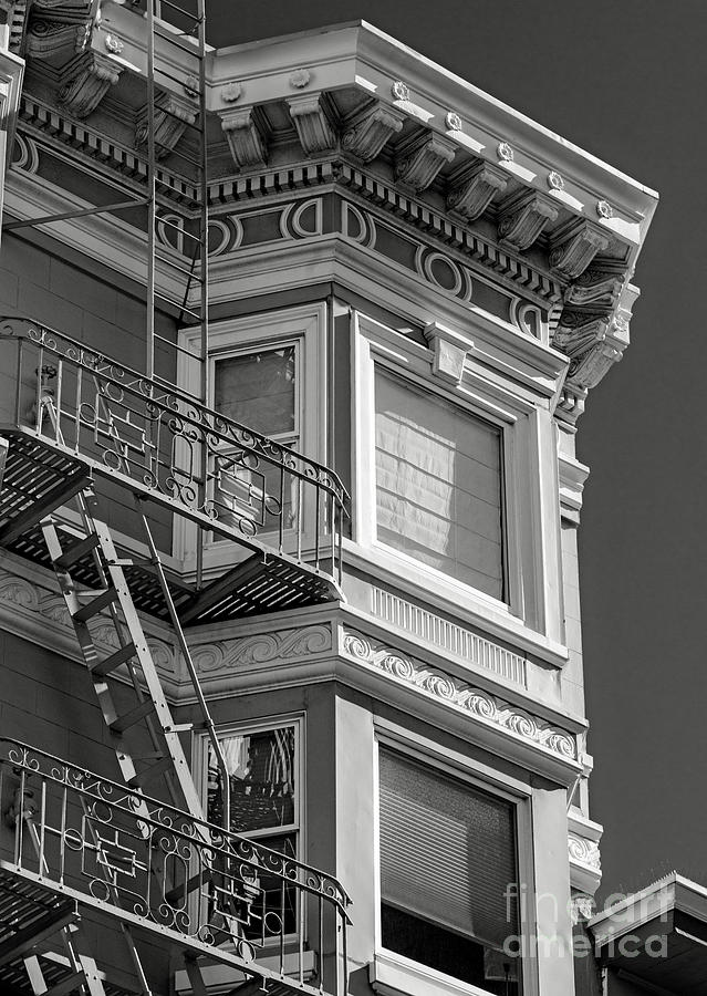San Francisco Italianate Style Windows bw Photograph by Jerry Fornarotto