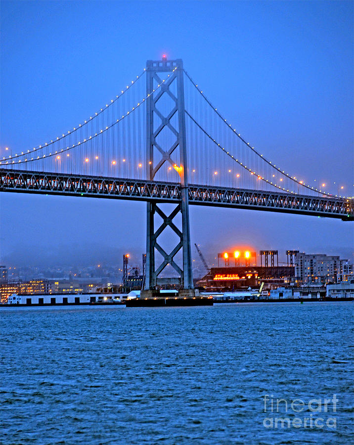 San Francisco Photograph - San Francisco Oakland Bay Bridge at Night by Jim Fitzpatrick