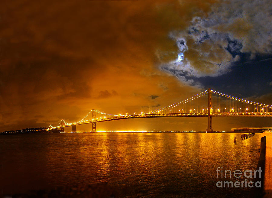 San Francisco Oakland Bay Bridge in the Moonlight Photograph by Wernher Krutein