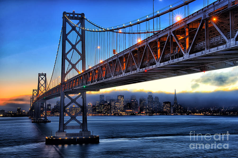 San Francisco Skyline under the Bay Bridge Photograph by Peter Dang