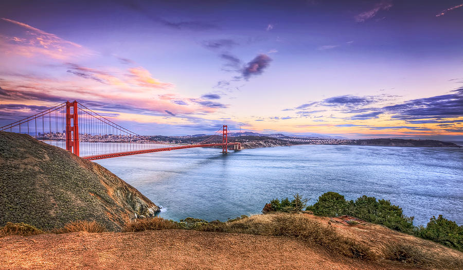 San Francisco Sunset and the Golden Gate Bridge from Marin Headlands 2 Photograph by Jennifer Rondinelli Reilly - Fine Art Photography