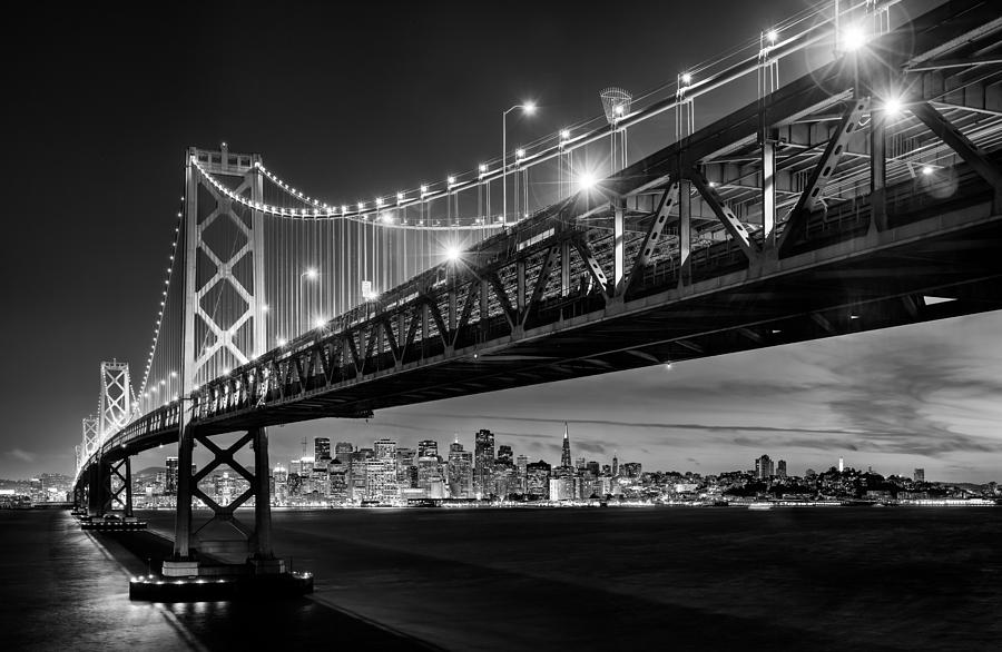 San Francisco - Under the Bay Bridge - Black and White Photograph by Alexis Birkill