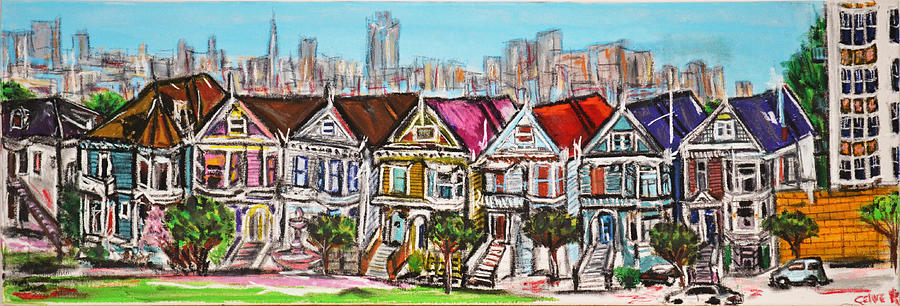 San Francisco Painting - San Francisco victorian houses by Rubino CELINE