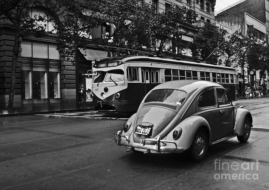 San Francisco Vintage Scene - a VW Beetle and a classic street car Photograph by Carlos Alkmin