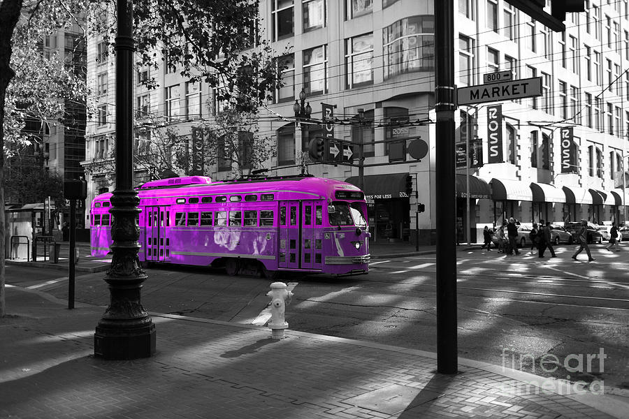 San Francisco Vintage Streetcar on Market Street - 5D19798 - Black and White and Violet Photograph by Wingsdomain Art and Photography