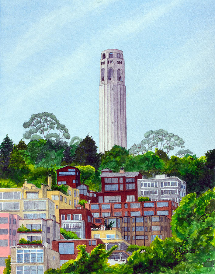 San Franciscos Coit Tower Painting by Mike Robles