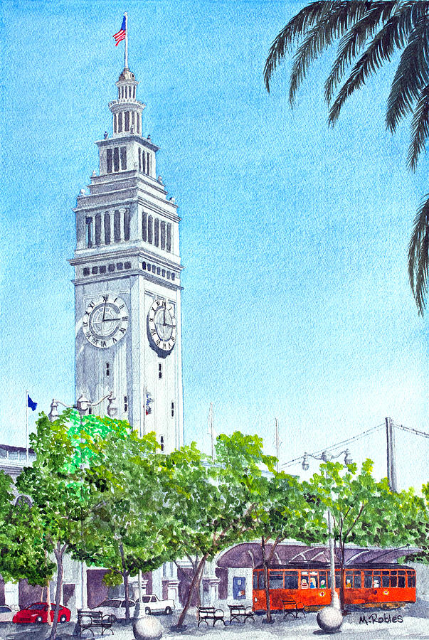 San Franciscos Ferry Building Painting by Mike Robles