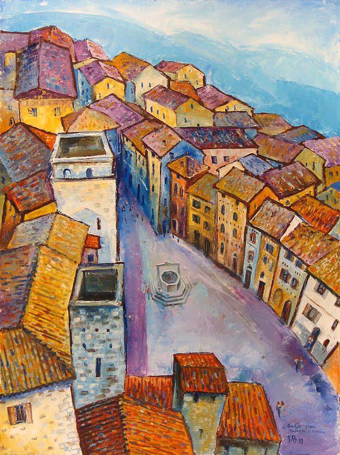 San Gimignano-Piazza dela Cisterna Painting by Mikhail Zarovny