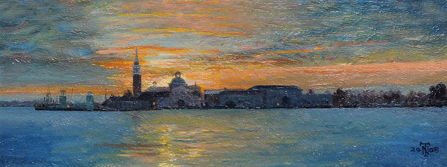 Sunset Photograph - San Giorgio, Venice Lagoon, 2008 Oil On Board by Trevor Neal