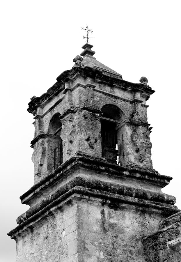San Jose Bell Tower BW Photograph by Mary Bedy