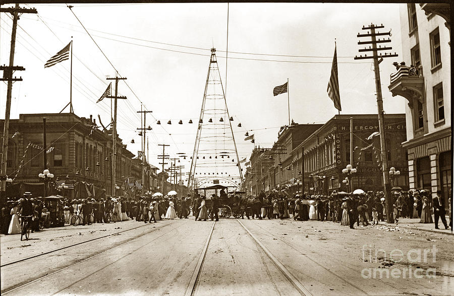San Jose Photograph - San Jose Electric Light Tower Santa Clara St. circa 1905 by Monterey County Historical Society