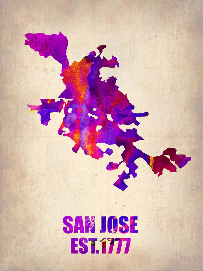 San Jose Painting - San Jose Watercolor Map by Naxart Studio