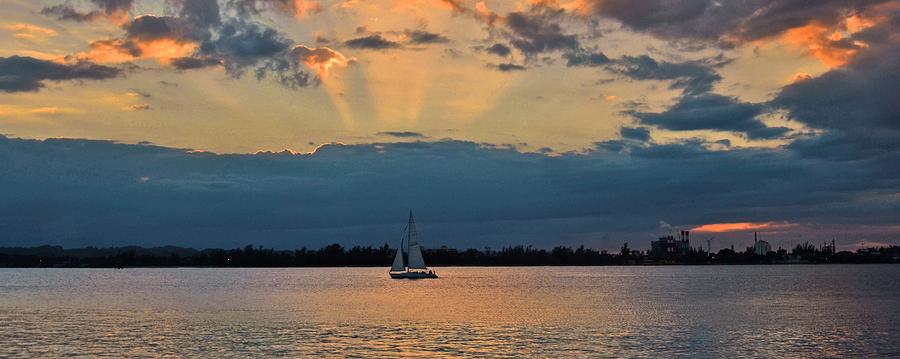 San Juan Bay Sunset and Sailboat Photograph by Ricardo J Ruiz de Porras