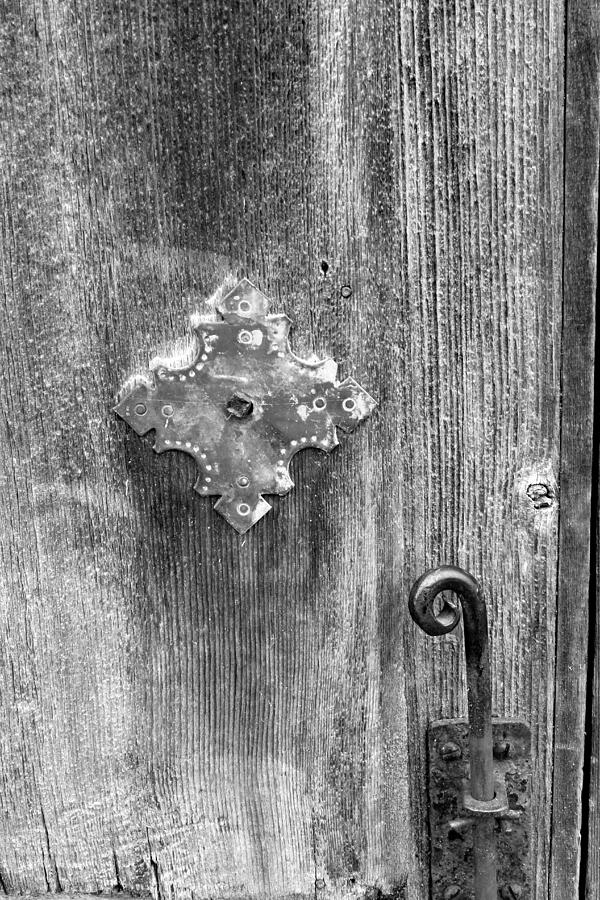 San Juan Door Detail w Latch BW Photograph by Mary Bedy