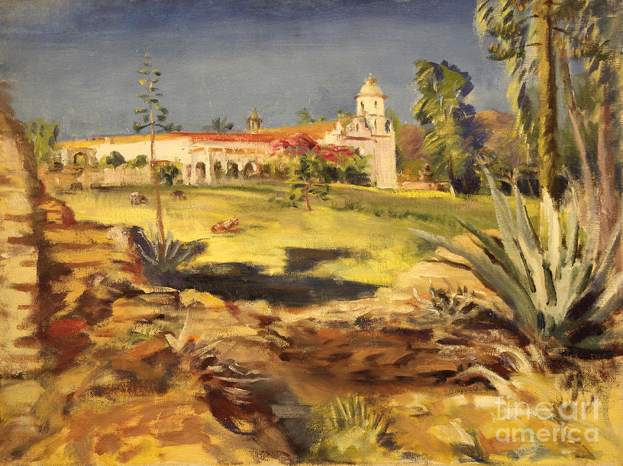 Landscape Painting - San Luis Rey Mission 1947 by Art By Tolpo Collection