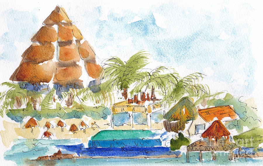 San Miguel Cozumel Waterfront Painting by Pat Katz