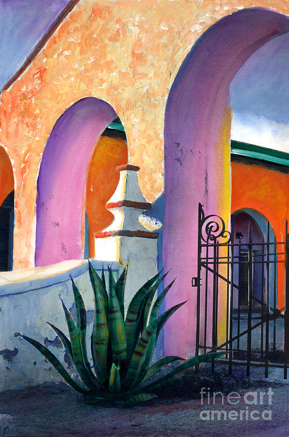San Xavier del Bac Archway Painting by Cindy McIntyre
