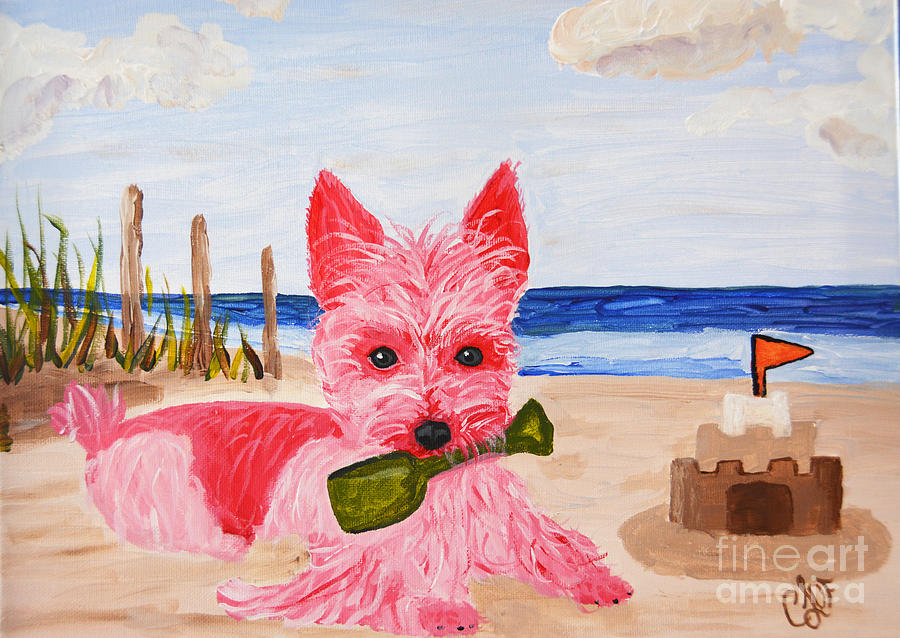 Beach Painting - Sand Castle Pink Pampered Pooch by Christine Dekkers