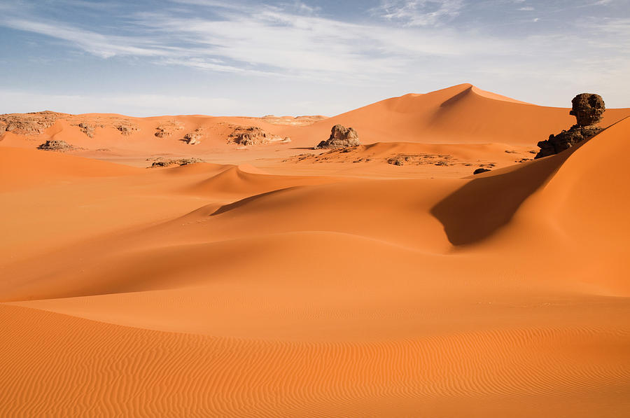 Sand Dunes And Rock Formation Near Tin Photograph by Olivier Cirendini