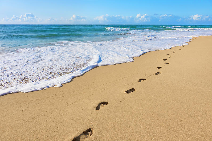 Sand, Footprints, Pacific Ocean Surf Photograph by Dszc